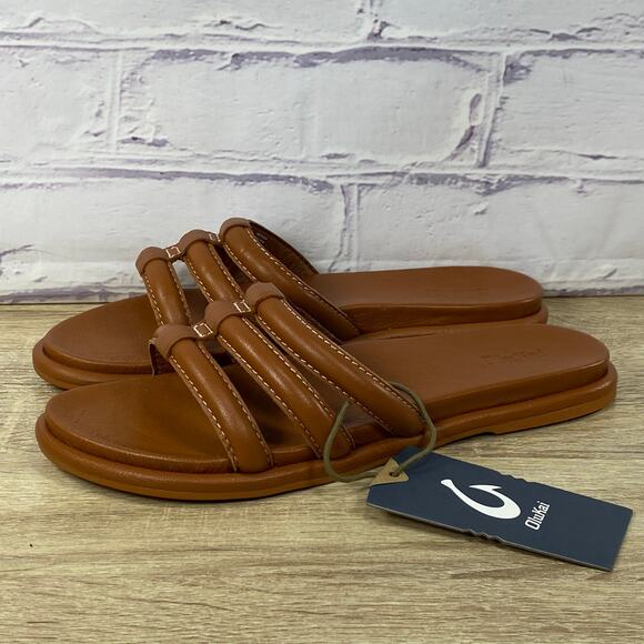 Olukai Tiare Slide Fox Brown Leather Sandals Women's Size 9 NEW - Picture 3 of 8